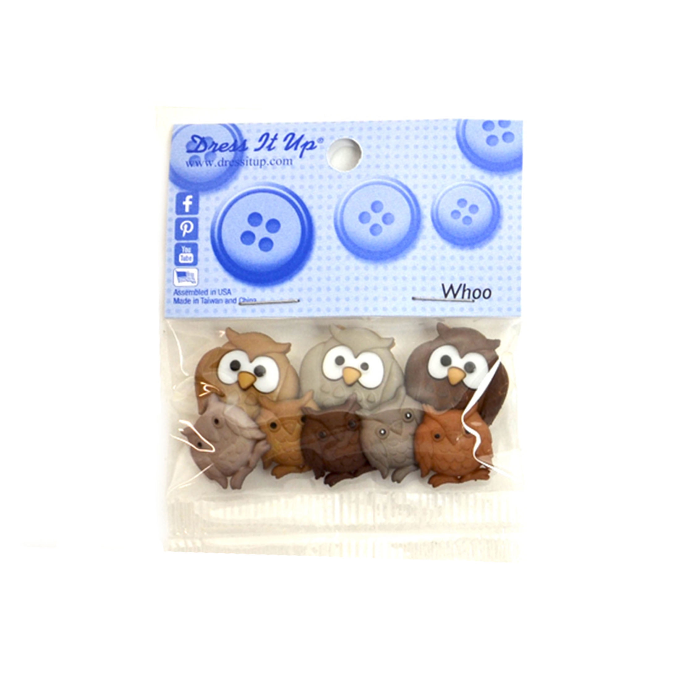 8 SEW CUTE OWLS THEMED NOVELTY SEW THROUGH CRAFT BUTTONS CRAFTS/SEWING 