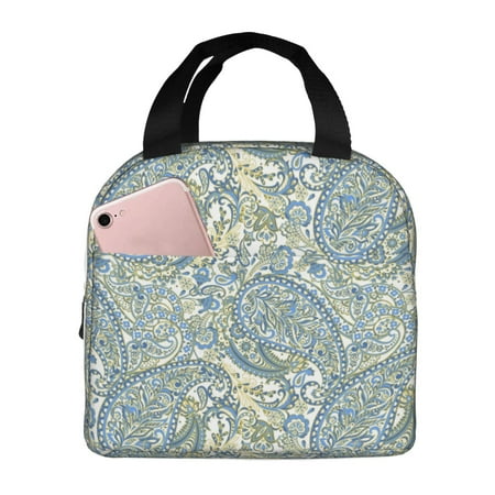 Insulated Lunch Bag for Women Men - Blue Green Paisley Leakproof Cooler Lunch Box for Women Men  Lunch Tote Bags for Work School Picnic Travel