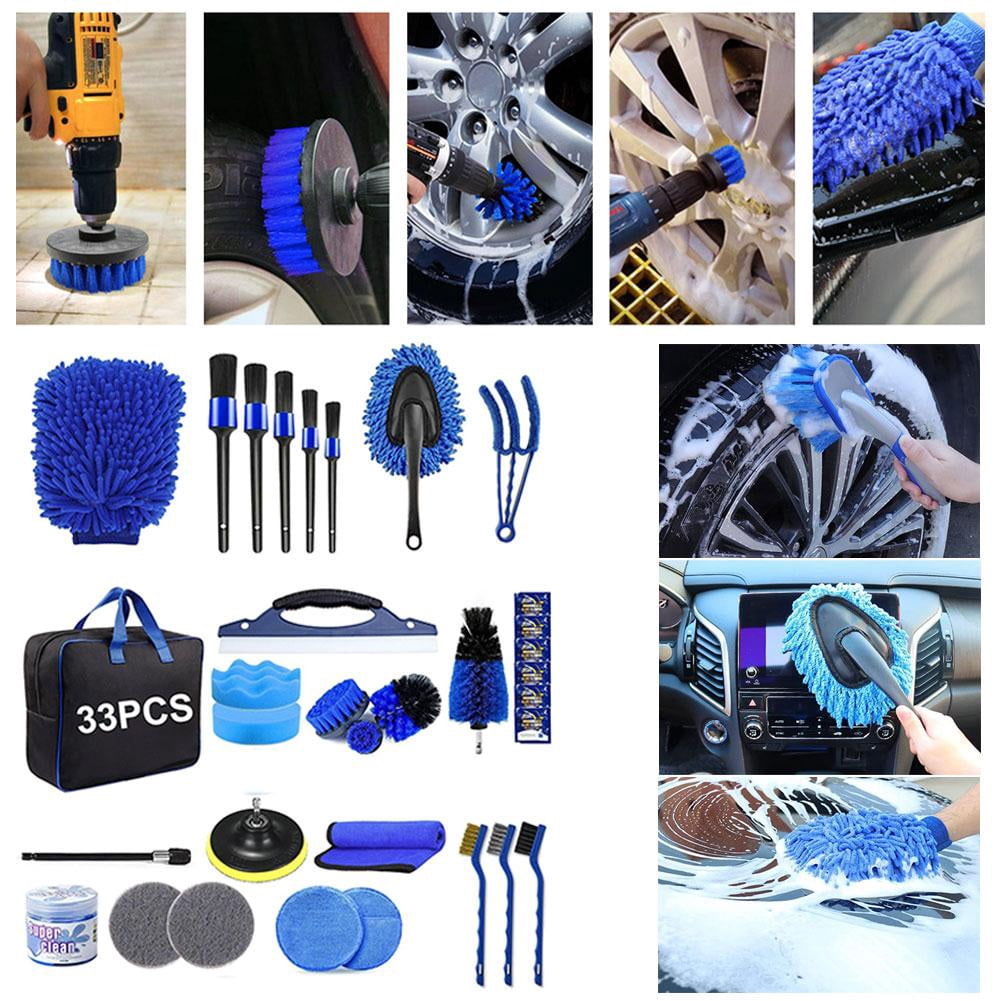 1Set Car Detailing Kit Interior & Exterior, Professional Auto Cleaning Brush Set with Windshield Tool, Car Wash Supplies for Men Women