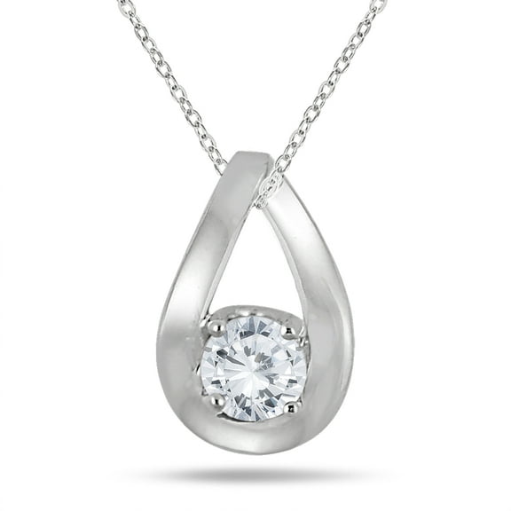 SZUL Women's 1/2 Carat Tear Drop Diamond Solitaire Pendant in 10K White Gold (J-K-L Color, I2-I3 Clarity)