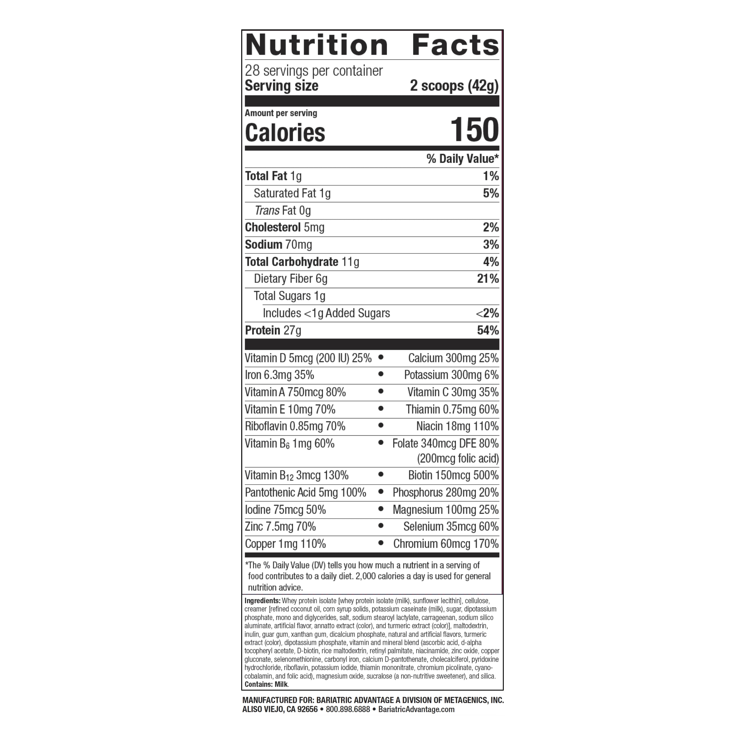 Bariatric Advantage High Protein Meal Replacement Drink Mix, Protein Powder Whey Isolate for Gastric Bypass and Sleeve Gastrectomy Patients, 27g Protein, Lactose Free - Banana - 28 Servings