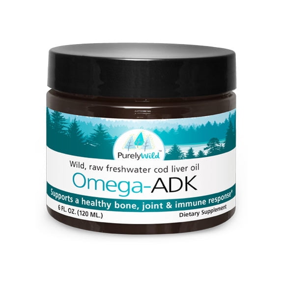 Purely Wild Omega-ADK Raw Freshwater Cod Liver Oil - Wild Burbot Fish Liver Oil with Vitamins A, D, K and Omega-3s - 6 FL OZ (180 ML)