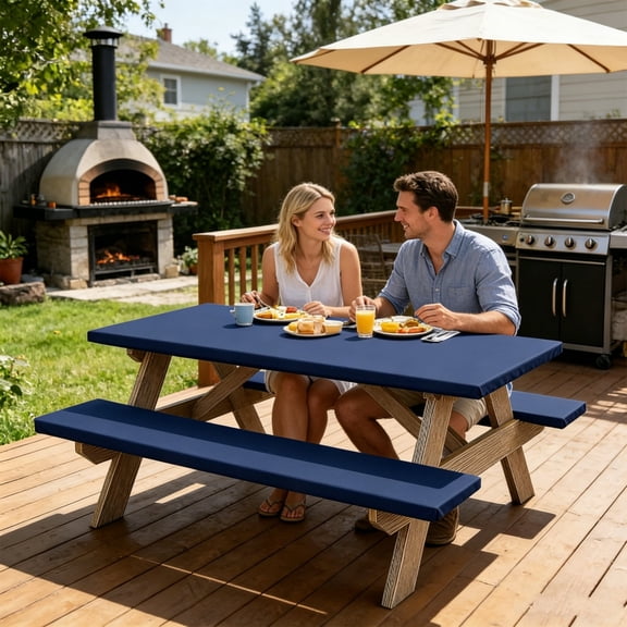 3 Pack Picnic Table Bench Cover Set Waterproof Wipeable Polyester Protector for Patio Garden Camping Outdoor Furniture,Light Blue