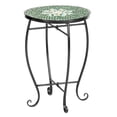 thumbnail image 2 of Topcobe Courtyard Side Table, Outdoor Round Small Coffee Table for Bistro Living Room Porch Balcony Backyard Garden, Color Glass Green Flower Mosaic, 2 of 7