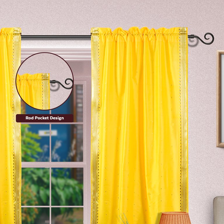 Indian Selections Sheer Sari Curtain - Blue Ring Top Drape, 80" Wide X 63" Long, Light Filtering (Per Panel)