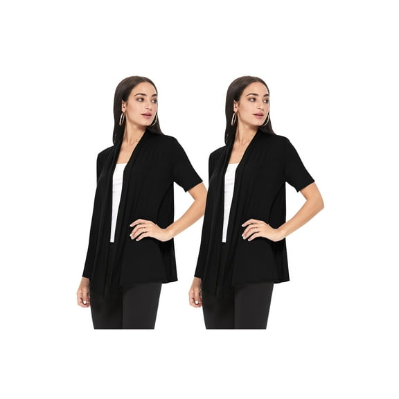 Women's Casual Short Sleeve Lightweight Loose Fit Solid Stretch Cardigan (Pack of 2)