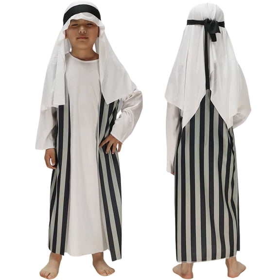 FEIFLY Outfits Sets Boys Dubai Robe Long Sleeve Traditional Middle Abaya Thobe Attire Kids Relaxed Fit Winter O-Neck Child Clothing Sets
