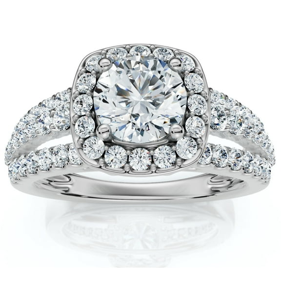 Pompeii F/VS 1.50Ct Multi Row Diamond Cushion Halo Engagement Ring 14k Gold Lab Grown