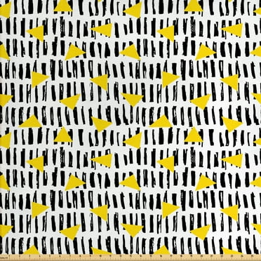 Abstract Fabric by the Yard, Brush Stroke Lines and Triangles Modernistic Funky Fashion, Decorative Upholstery Fabric for Sofas and Home Accents, Charcoal Grey Yellow by Ambesonne
