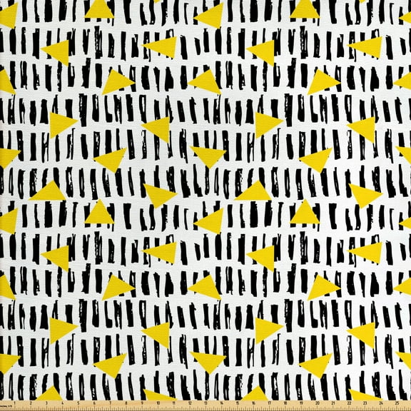 Abstract Fabric by the Yard, Brush Stroke Lines and Triangles Modernistic Funky Fashion, Decorative Upholstery Fabric for Sofas and Home Accents, Charcoal Grey Yellow by Ambesonne