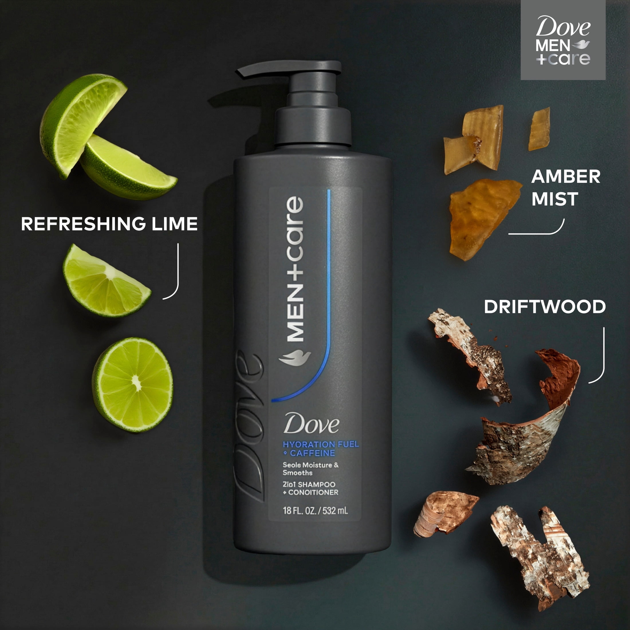 (4 pack) Dove Men+Care Shampoo to Seal Moisture & Smooth Hair, Hydration Fuel with Caffeine, 18 fl oz