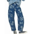 thumbnail image 2 of Women'S Casual Loose Wide Leg Mid-Rise Straight Jeans Y2k Boyfriend Style Jeans Denim Cropped Pants Blue Flowers S, 2 of 8