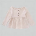 thumbnail image 1 of Aihuaihua Toddler Baby Shirt Girls' Long Sleeve Double Gauze Peplum Top Round Neck Coconut Button Vintage Cardigan 3-24M Beige 12-18 Months, 1 of 5