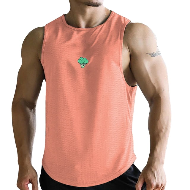 Aayomet Débardeurs Hommes Sans Manches T-Shirt Brocoli Mode Slim Été Col Rond Manches Courtes (Rose, TTTG)