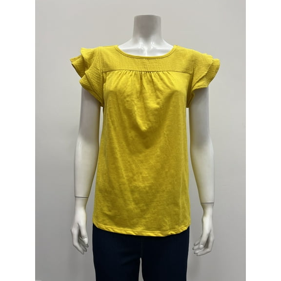 Fresh cotton double ruffle sleeve round neck mix media Blouse