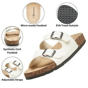 Alpine Swiss Womens Double Strap Contour Sandals Slip on Buckle Slides Vegan Leather Footbed Sandal Ergonomic Cork-Inspired Sole Summer Footwear