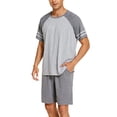 thumbnail image 3 of Ekouaer Mens Pajama Short Sets Short Sleeve Crewneck Pajama Lounge Set Raglan Sleepwear, 3 of 5