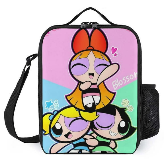 The Powerpuff Gi-rls Lunch Tote Bag Reusable Bento Bag Lunch Box Insulated Cooler Bag Adjustable Shoulder Bag