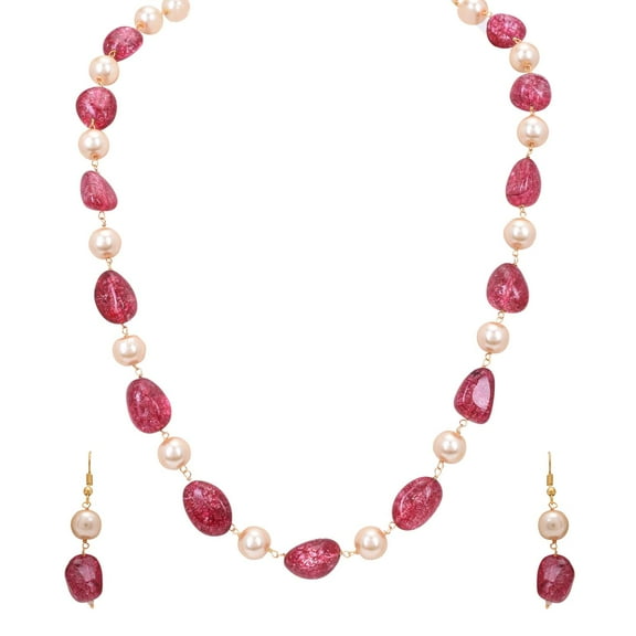 Ratnavali Jewels Red color Tourmaline Pearl Natural Beads Stone Strand Fashion Earring Necklace Women