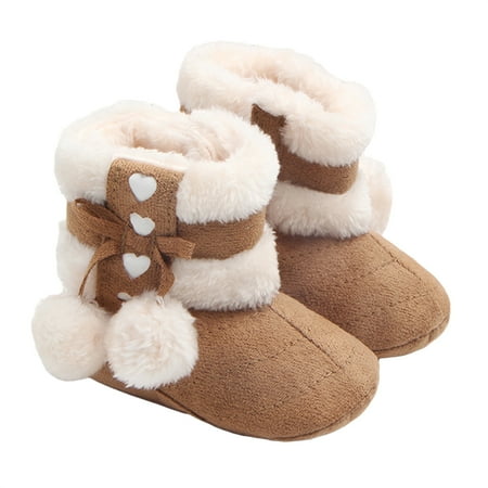 

Prewalker Newborn Baby Girl Boots Premium Soft Winter Anti-Slip Warm Booties Shoes with Plush Pom