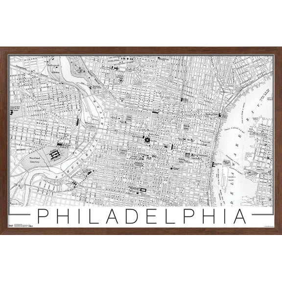 Philadelphia Map Wall Poster, 14.725" x 22.375", Framed