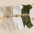 thumbnail image 7 of ZACPNCV Toddler Girls Summer Outfits 2 Piece Set Puff Sleeve Top and High Waist Pants with Belt Green 18-24 Months, 7 of 7
