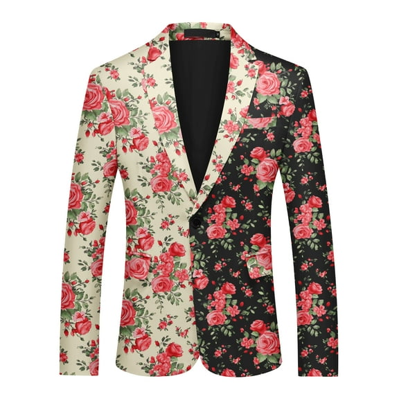 Cloudstyle Men's Patchwork Printed Notch Lapel Single-Breasted One-Button Blazer with Center Back Vent