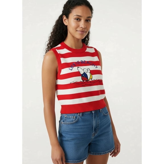 Peanuts Juniors' Snoopy Life is Beachy Sleeveless Sweater Vest, Size S-XL