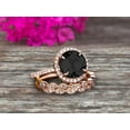 thumbnail image 4 of 10K Rose Gold 2.75 Carat Round Cut Black Diamond Moissanite Trio Set Engagement Ring Halo Stacking Matching Band, 4 of 6