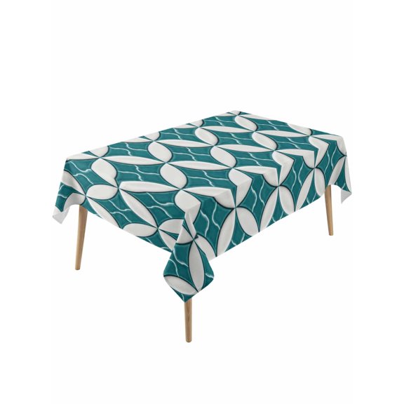 Abstract Geometric Table Cloth, Waterproof Tablecloth for Rectangle Tables, Vintage Rhombus Circle Texture Green Reusable Washable Fabric Table Cover for Restaurant Kitchen Dining Tables 60"x120"