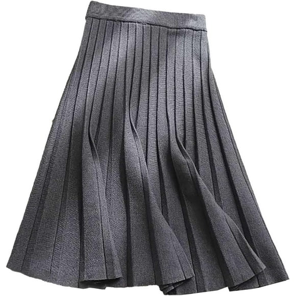Women's Thick Knitted Pleated Skirt Mid Length A Line Large Swing Long Skirt