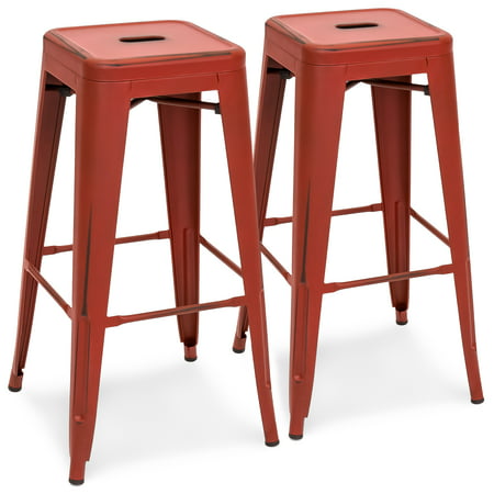 Best Choice Products 30in Set of 2 Modern Industrial Backless Metal Counter Height Bar Stools w/ Drainage Holes for Indoor/Outdoor Kitchen, Bonus Room, Patio - Distressed