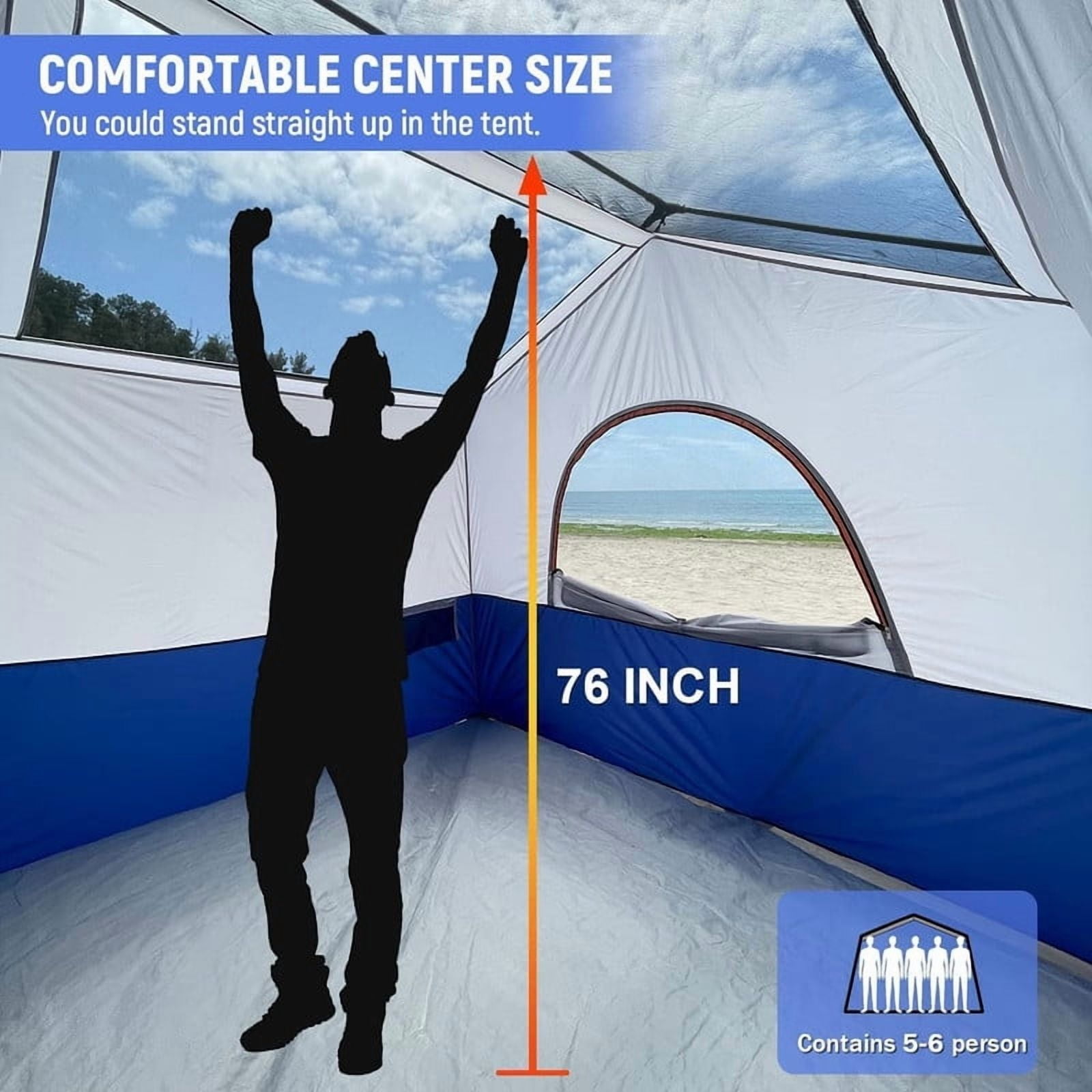 HIKERGARDEN 6 Person Camping Tent - Portable Easy Set Up Family Tent for Camp, Windproof Fabric Cabin Tent Outdoor for Hiking, Backpacking, Traveling