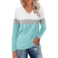 thumbnail image 2 of Color Block Long Sleeve Shirts for Women 2026 Spring Fall Casual Relaxed Fit V Neck Shirt Pullover Blouse, 2 of 6