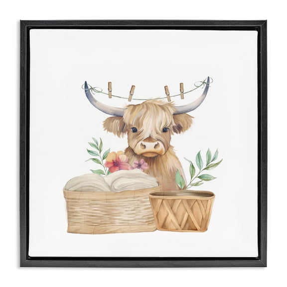 Laundry Day Baby Cattle Black Framed Floater Canvas Wall Art, design by Kim Allen
