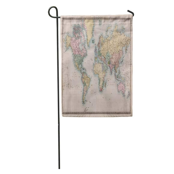 JSDART Original Old Hand Coloured Map of The World on Mercators Projection Circa 1860 Countries are Named As Garden Flag Decorative Flag House Banner 28x40 inch