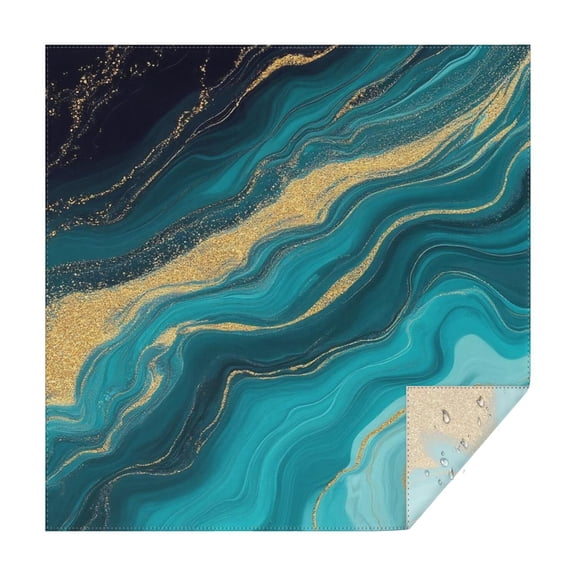 Teal Gold Wave Marble Pattern Square Tablecloth,Waterproof Square Table Cover,Wipeable Spillproof Washable Table Cover for Home Kitchen Party Decor 42"X42"(107x107cm)