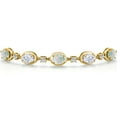 thumbnail image 3 of Gem Stone King 18K Yellow Gold Plated Silver Simulated White Opal and White Moissanite Bracelet for Women | 4.80 Cttw | Gemstone October Birthstone | Oval Cabochon 7X5MM | Fully Adjustable 10 inch, 3 of 6