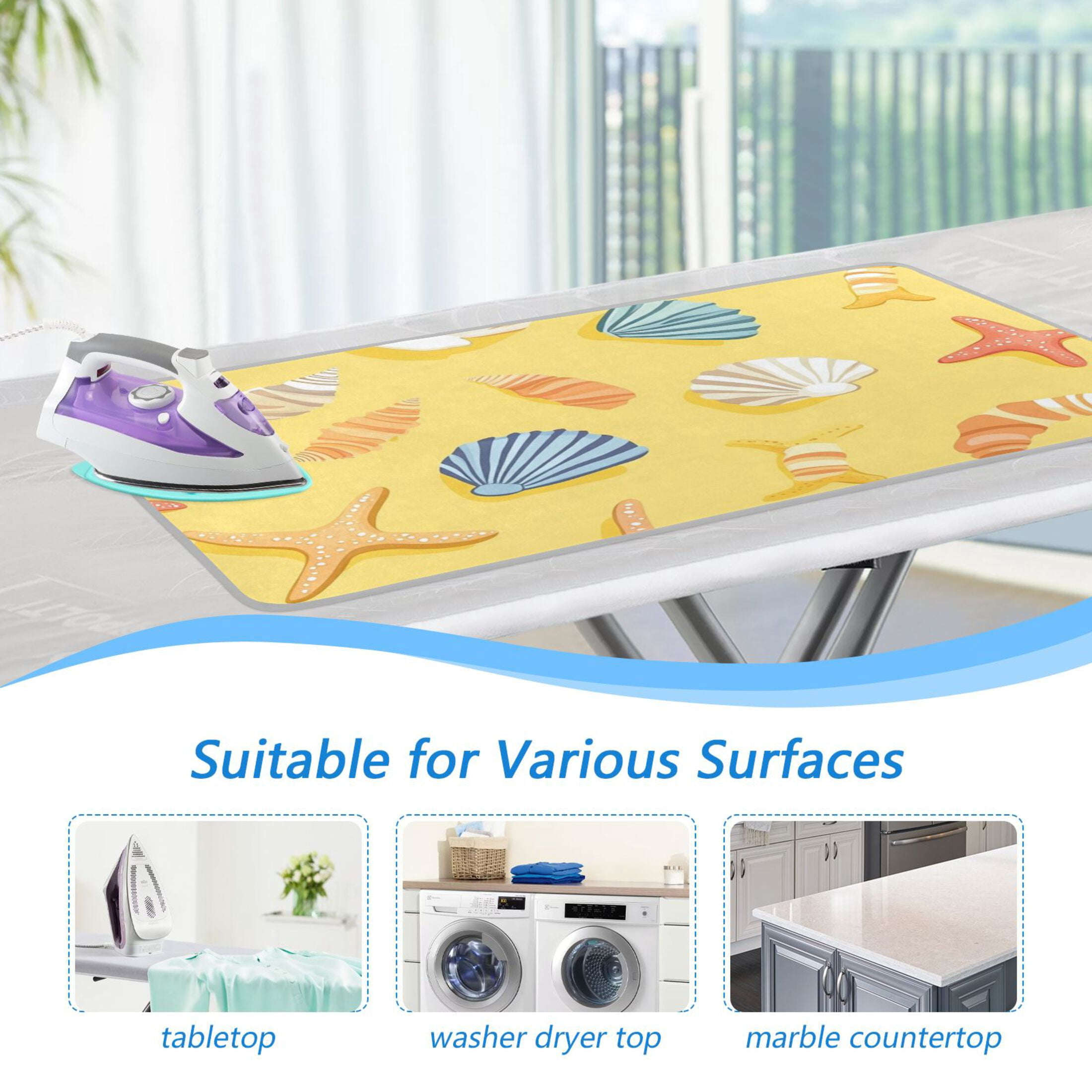 Colorful Starfishes and Shells Ironing Mat Blanket Portable Travel Ironing Pad Heat Resistant Pad 47.2" x 27.6”