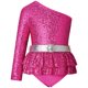 thumbnail image 3 of Traje de Leotardos de Ballet para gimnasia para niñas, mono individual de manga larga con hombro oblicuo, lentejuelas brillantes, volantes escalonados, mono con dobladillo, 3 of 5