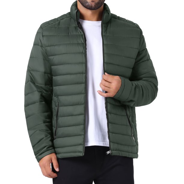 CHAQUETA PUFFER QUILTED CON CREMALLERA Y CUELLO ALTO PARA HOMBRE INSPIRAR CHIC, COLOR SÓLIDO, TALLA XL, VERDE OSCURO