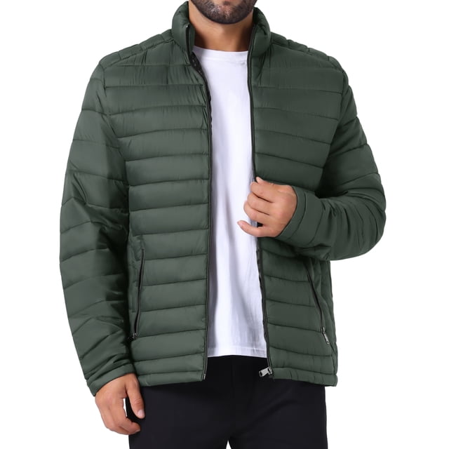 CHAQUETA PUFFER QUILTED CON CREMALLERA Y CUELLO ALTO PARA HOMBRE INSPIRAR CHIC, COLOR SÓLIDO, TALLA XL, VERDE OSCURO