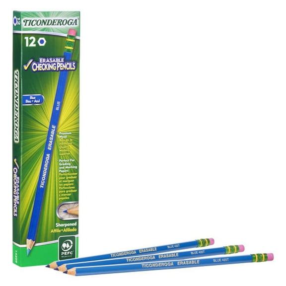 Ticonderoga Erasable Colored Pencils, Blue, Pack of 12