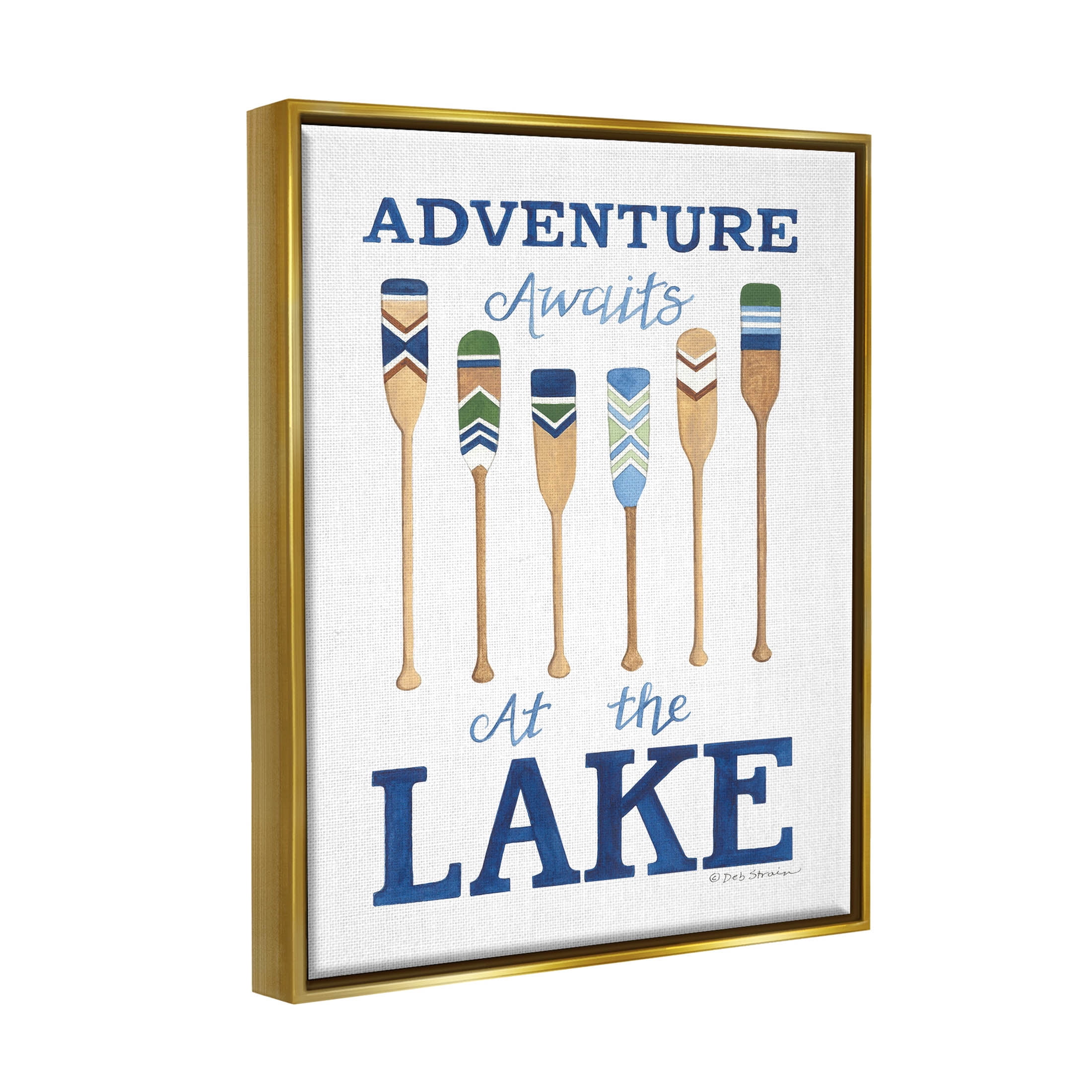 Adventure Awaits At Lake Oars Phrase Inspirational Graphic Art Metallic Gold Framed Art Print Wall Art