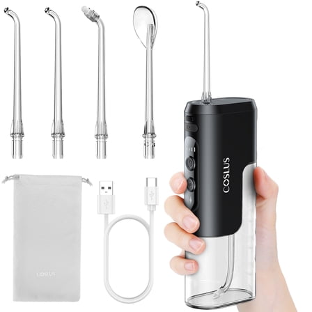 ToyKAKA Portable Black ABS Water Flosser, Cordless Electric Teeth Cleaner for Travel