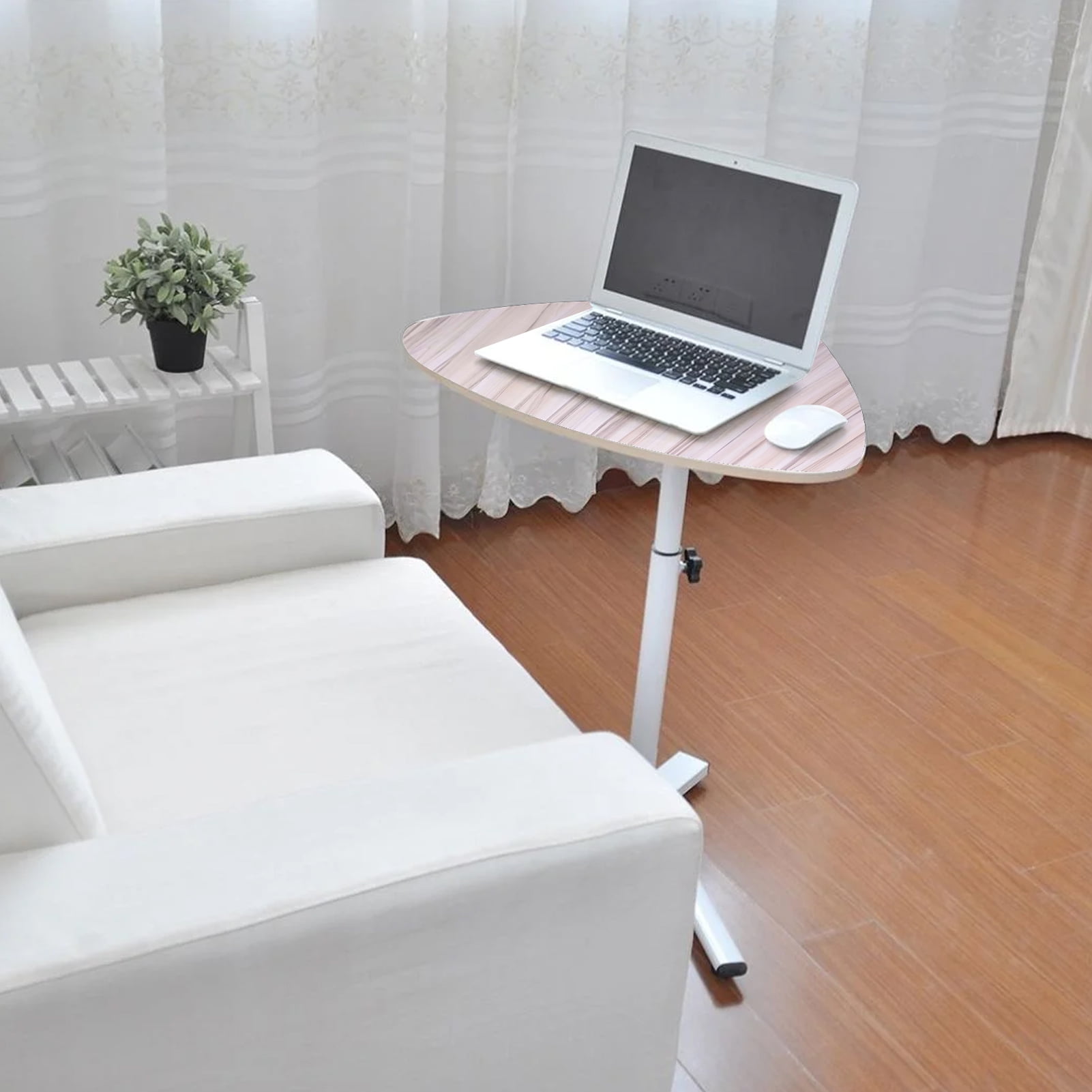 Jnismy TV Tray Table, Modern Triangle Stand, 360° Swivel Side Table Lifting Moveable, Laptop Stand for Couch Recliner, Small Bedside Tables (White)