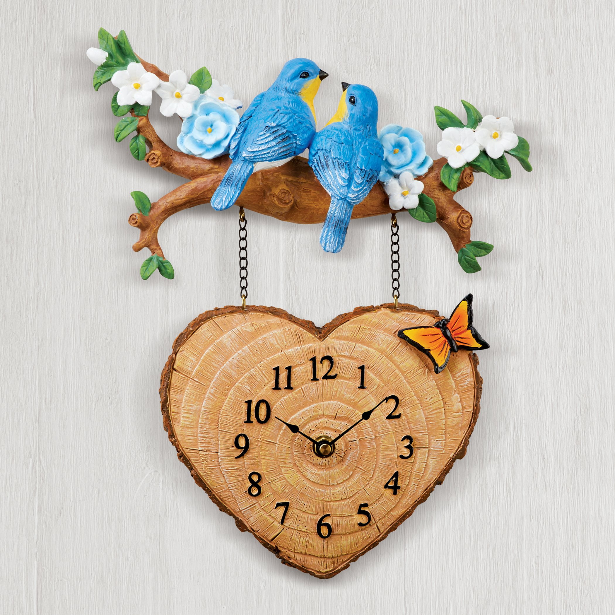 Blue Love Birds Wood Heart-Shaped Analog Wall Clock - Walmart 