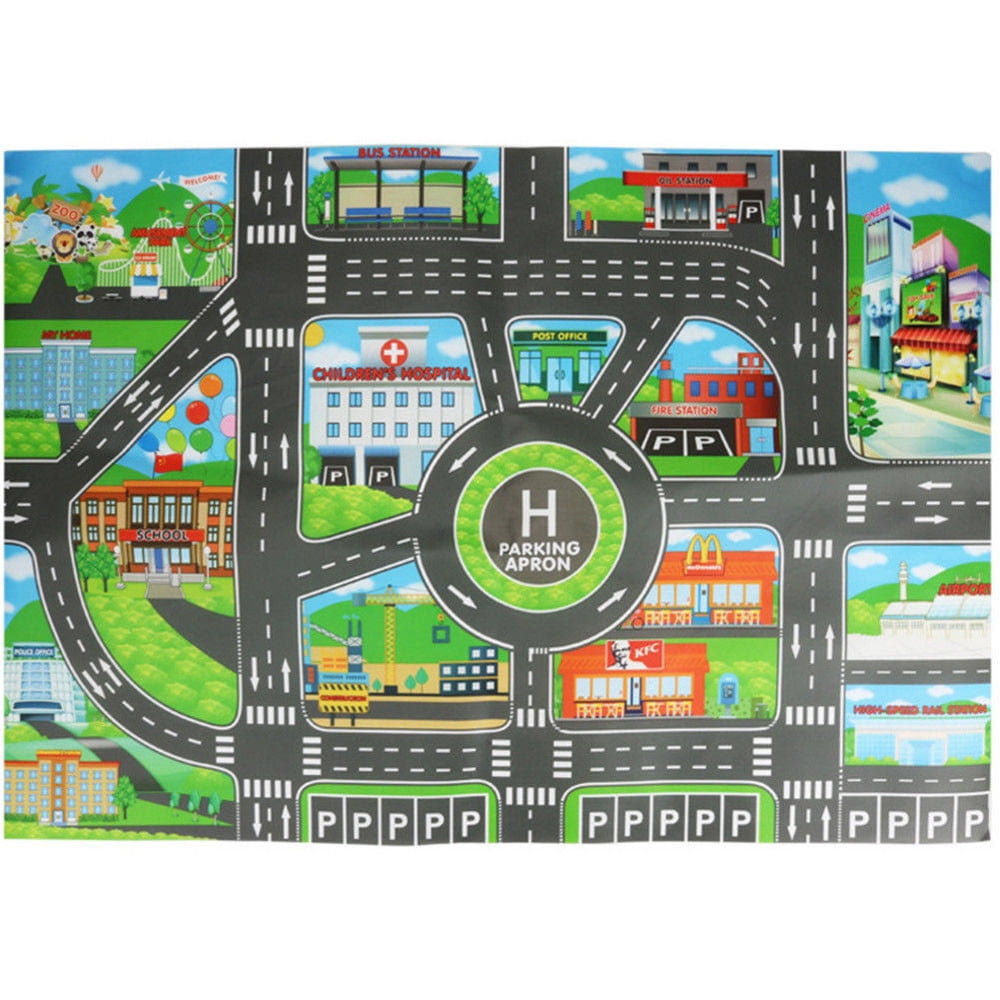 Kids Car City Scene Traffic Highway Map Play Mat Children Games Carpet 
