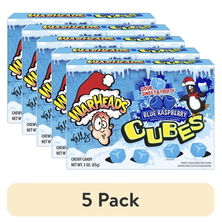 (5 pack) WARHEADS Blizzard Cubes Gummy Candy, Raspberry, 3oz Box