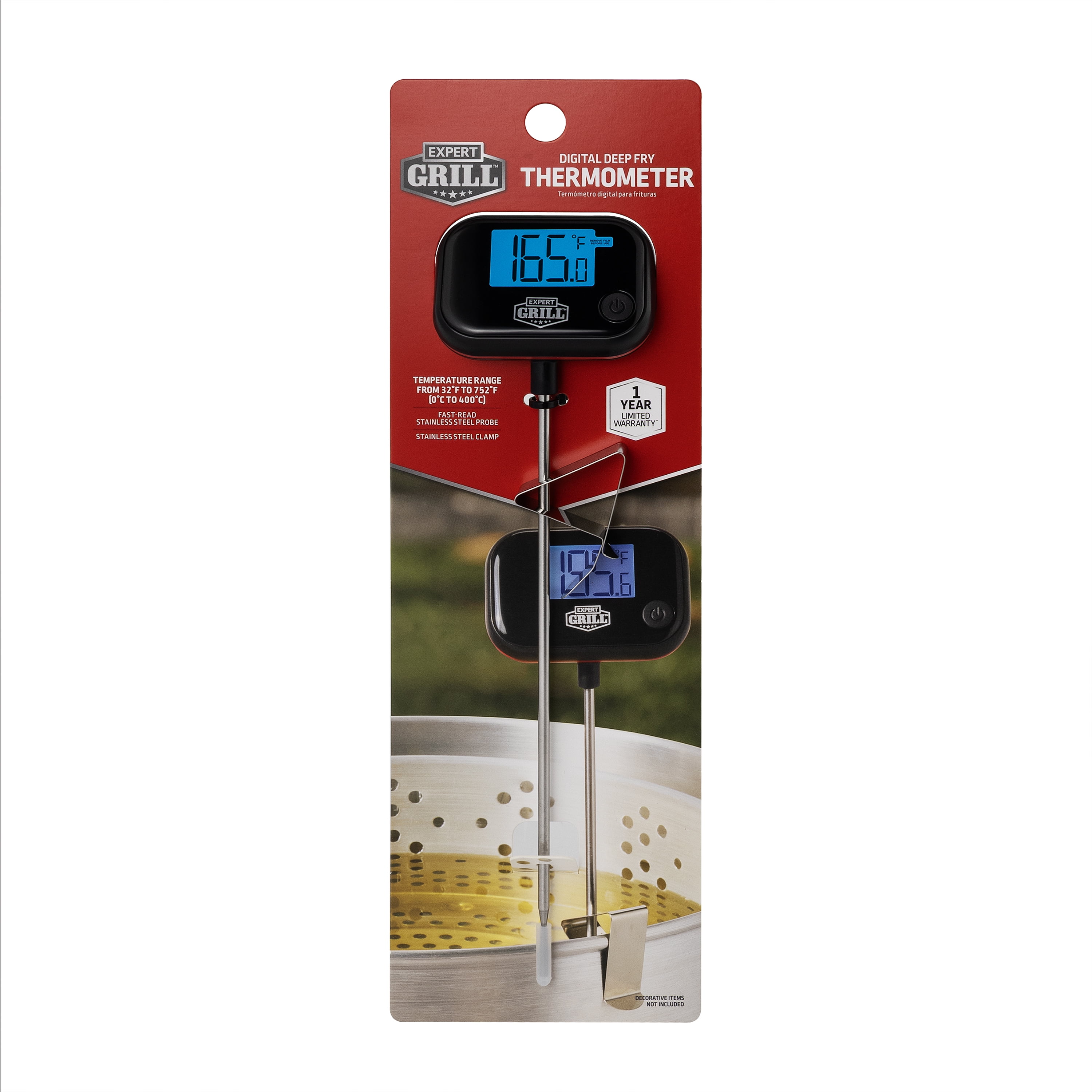 Expert Grill Waterproof Digital Fry Thermometer with Pot Clip